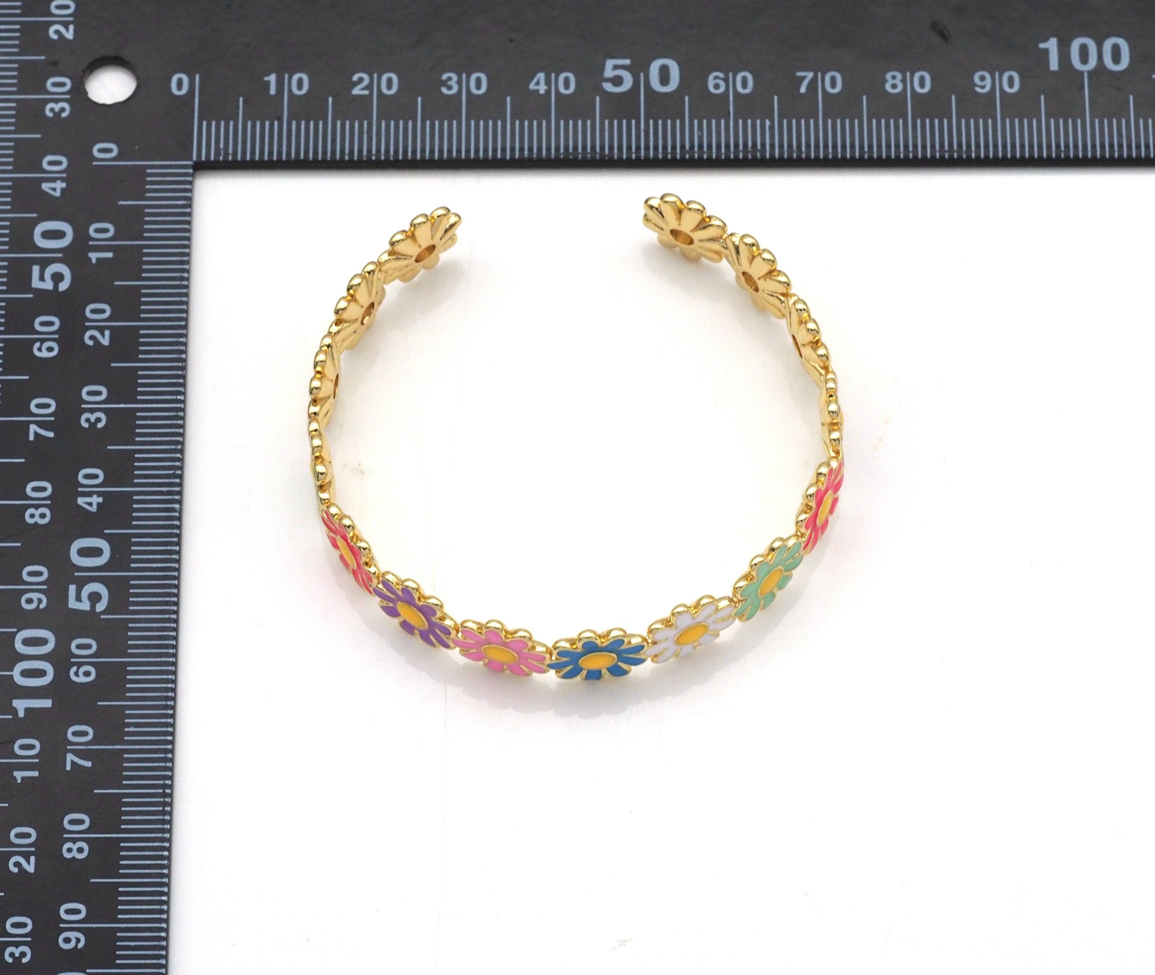 Colorful Daisy Flower Gold Adjustable Bracelet, Sku#X374
