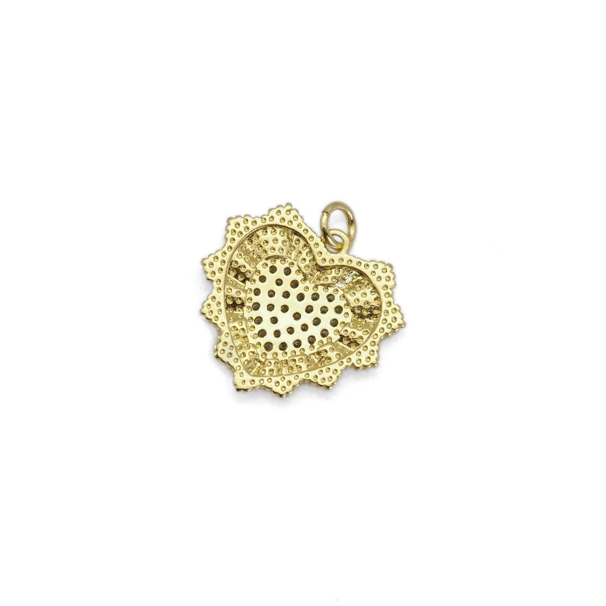 Clear CZ Spike Gold Heart Charm, Sku#Z1470