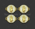 Gold Filled White Enamel Virgin Mary On Round Coin Shape Connector, 18K Gold Filled Enamel Link, Enamel Jewelry, 22x17mm,Sku#LD108