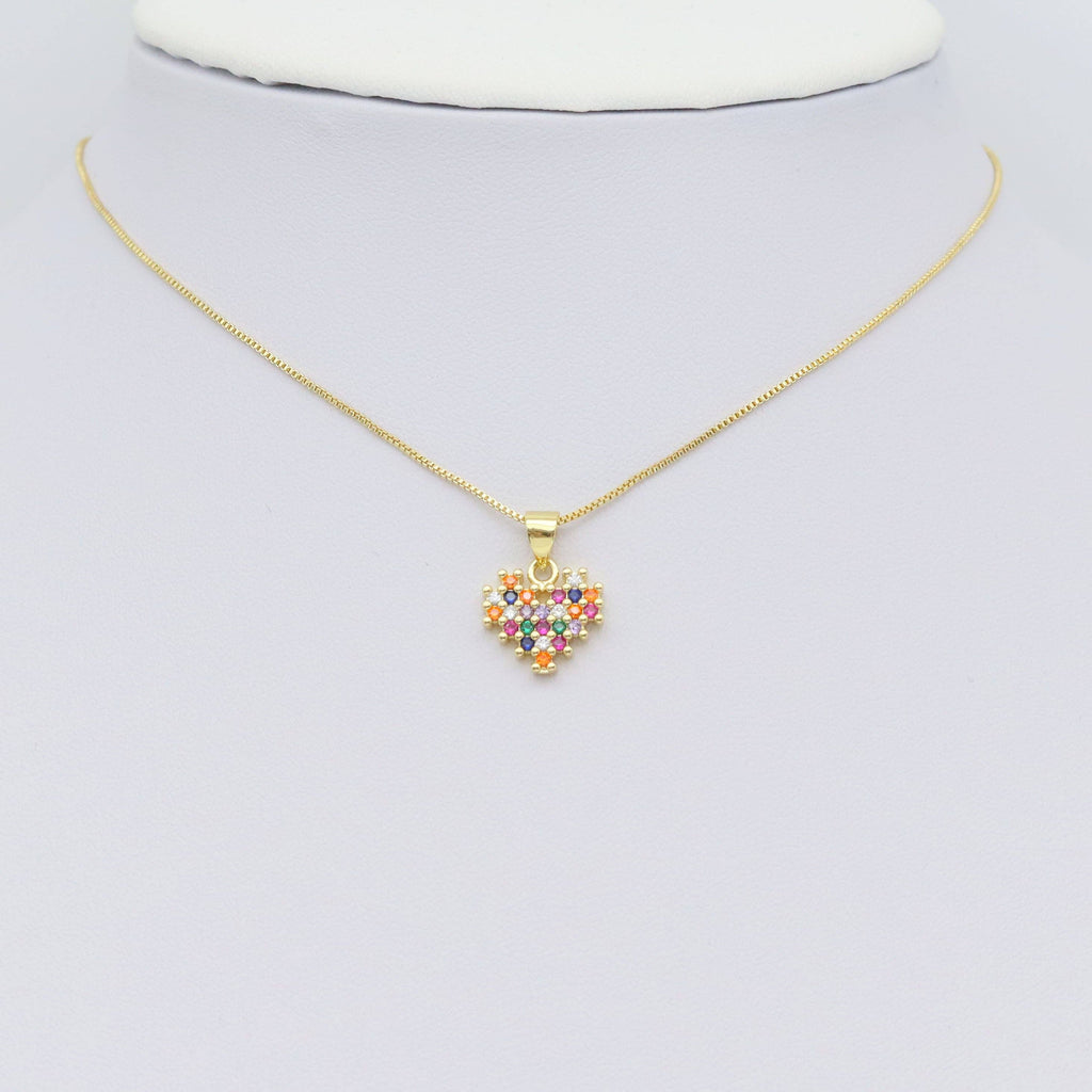 Gold Colorful CZ Heart Shape Charm, Sku#LX455