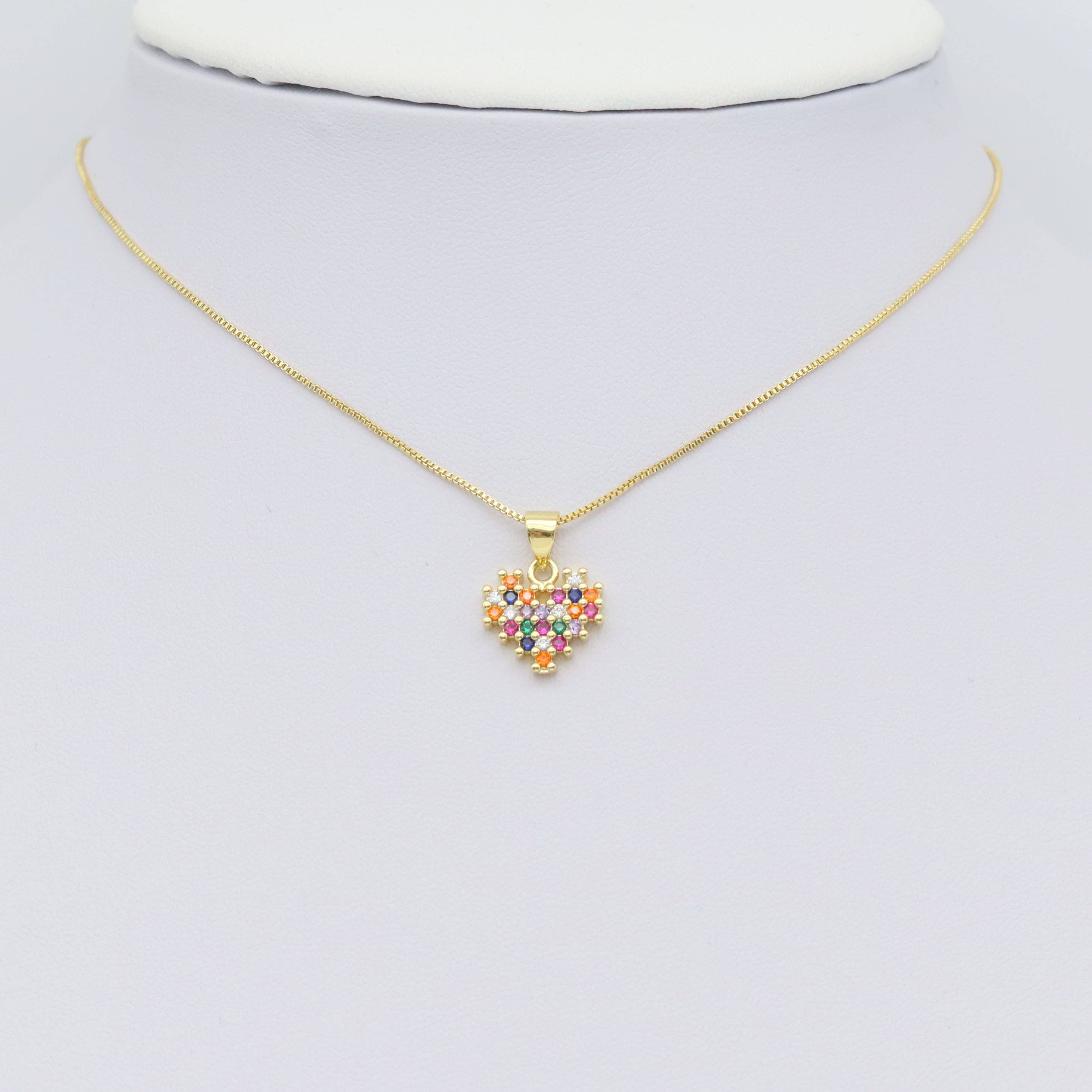 Gold Colorful CZ Heart Shape Charm, Sku#LX455
