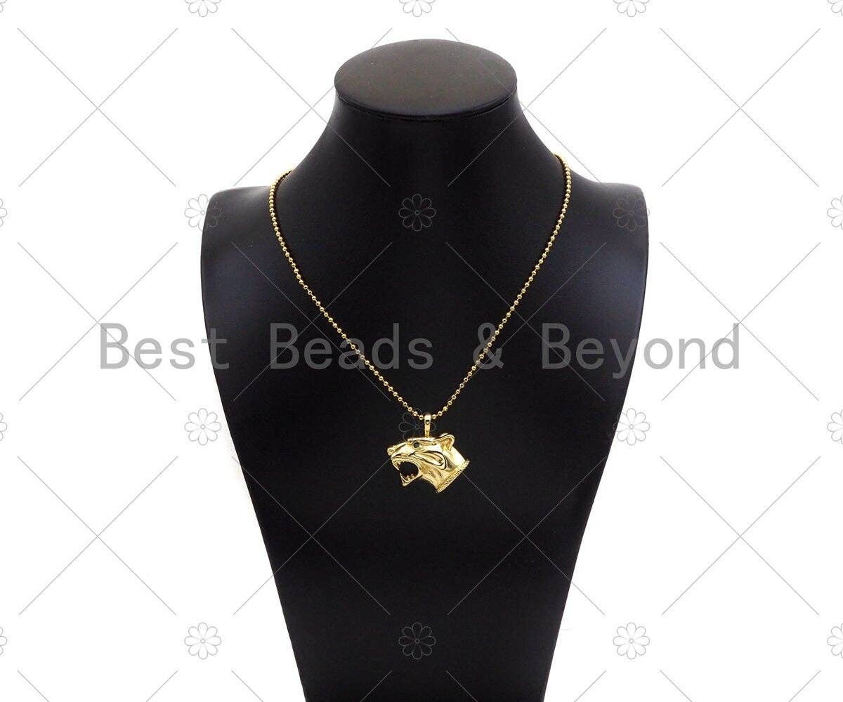 18K Gold Filled Tiger Head, Panther Head Pendant