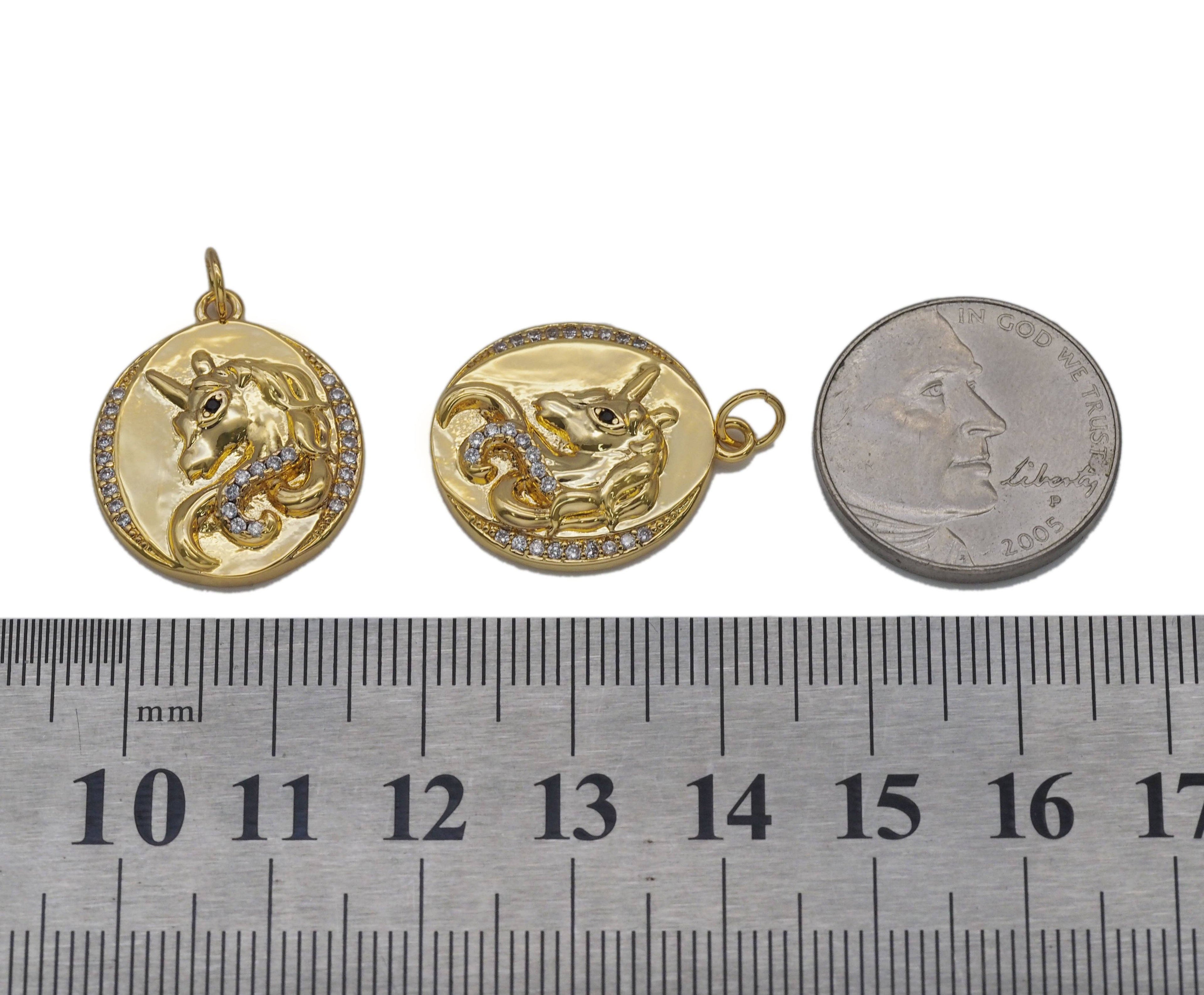 Gold CZ Unicorn Oval shape Charm, Sku#Y740