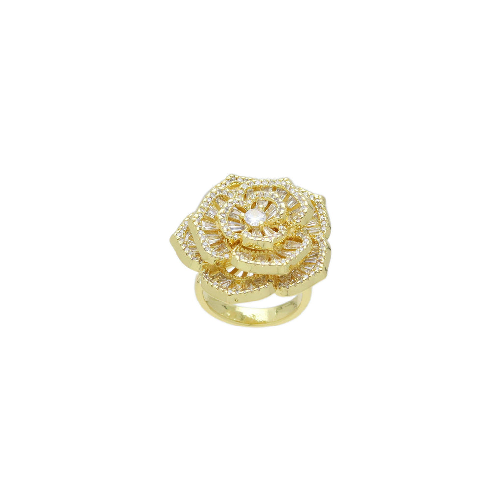 Baguettz CZ Rose Flower Statement Adjustable Ring, Sku#LD621