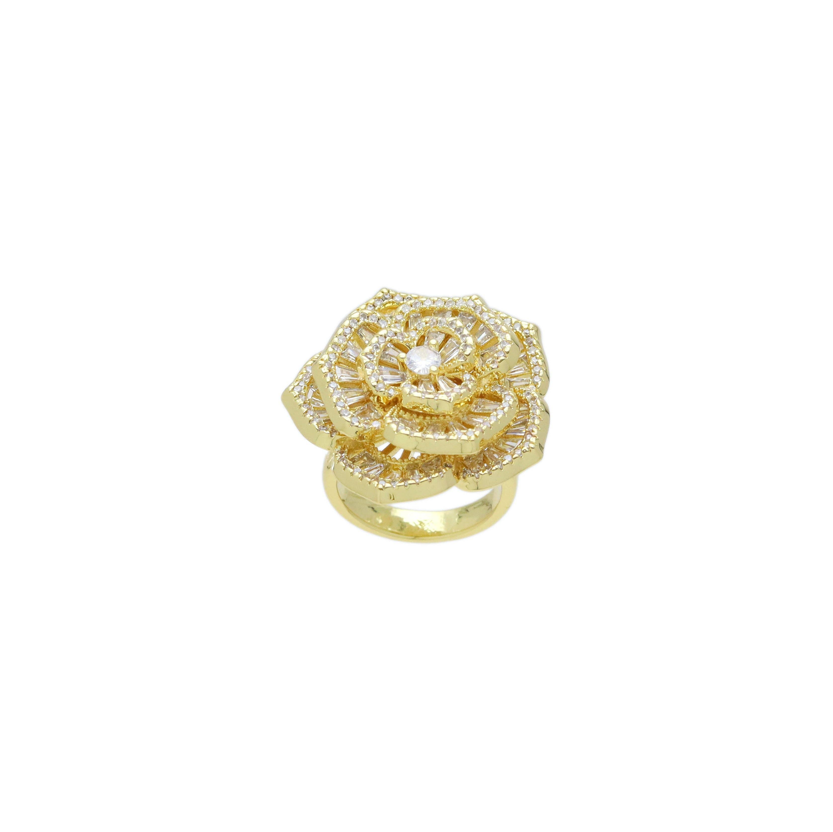 Baguettz CZ Rose Flower Statement Adjustable Ring, Sku#LD621