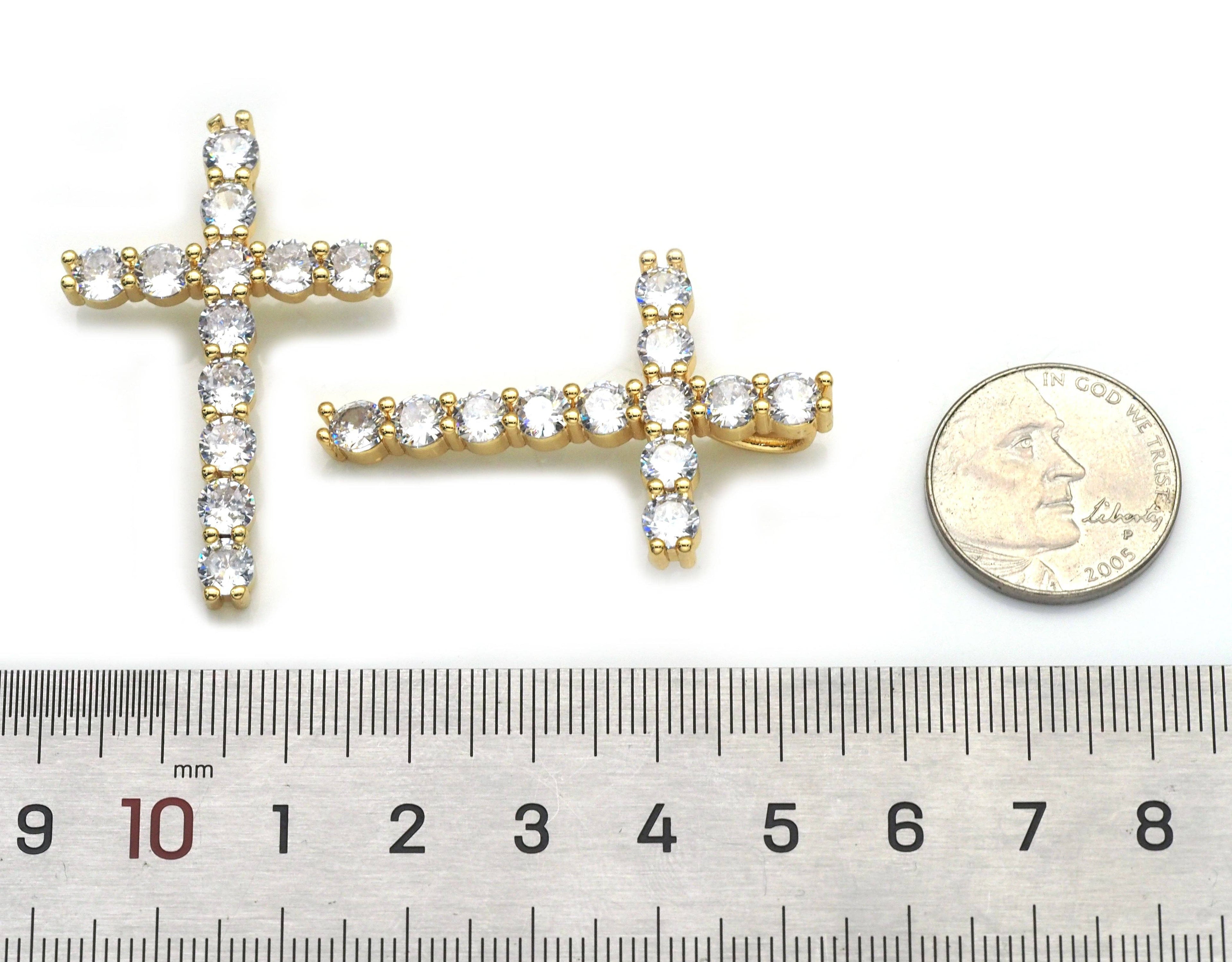 Gold Crystal Cross Charm, Sku#LD367