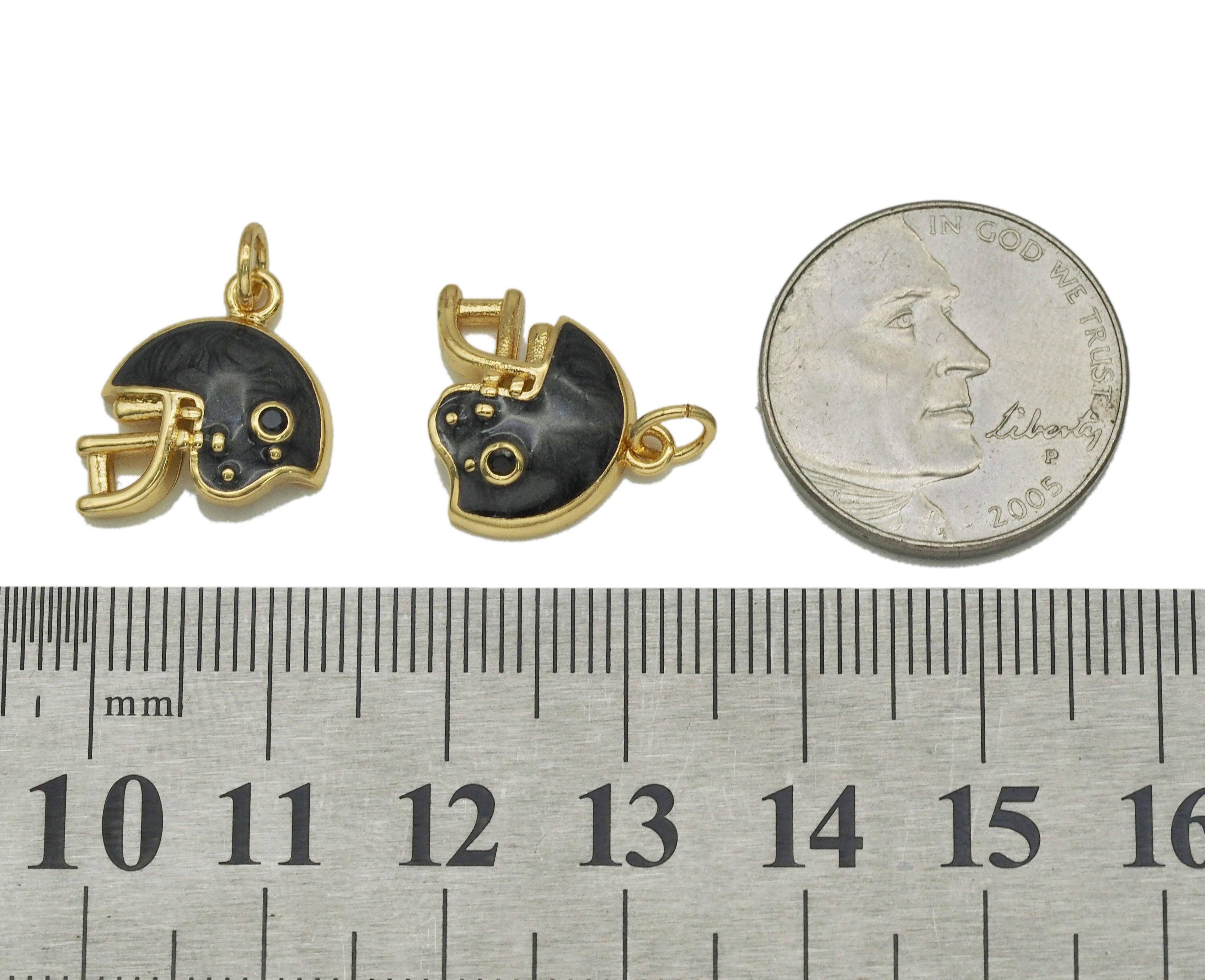 Gold CZ Black Enamel Football Helmet Charm, Sku#Y718