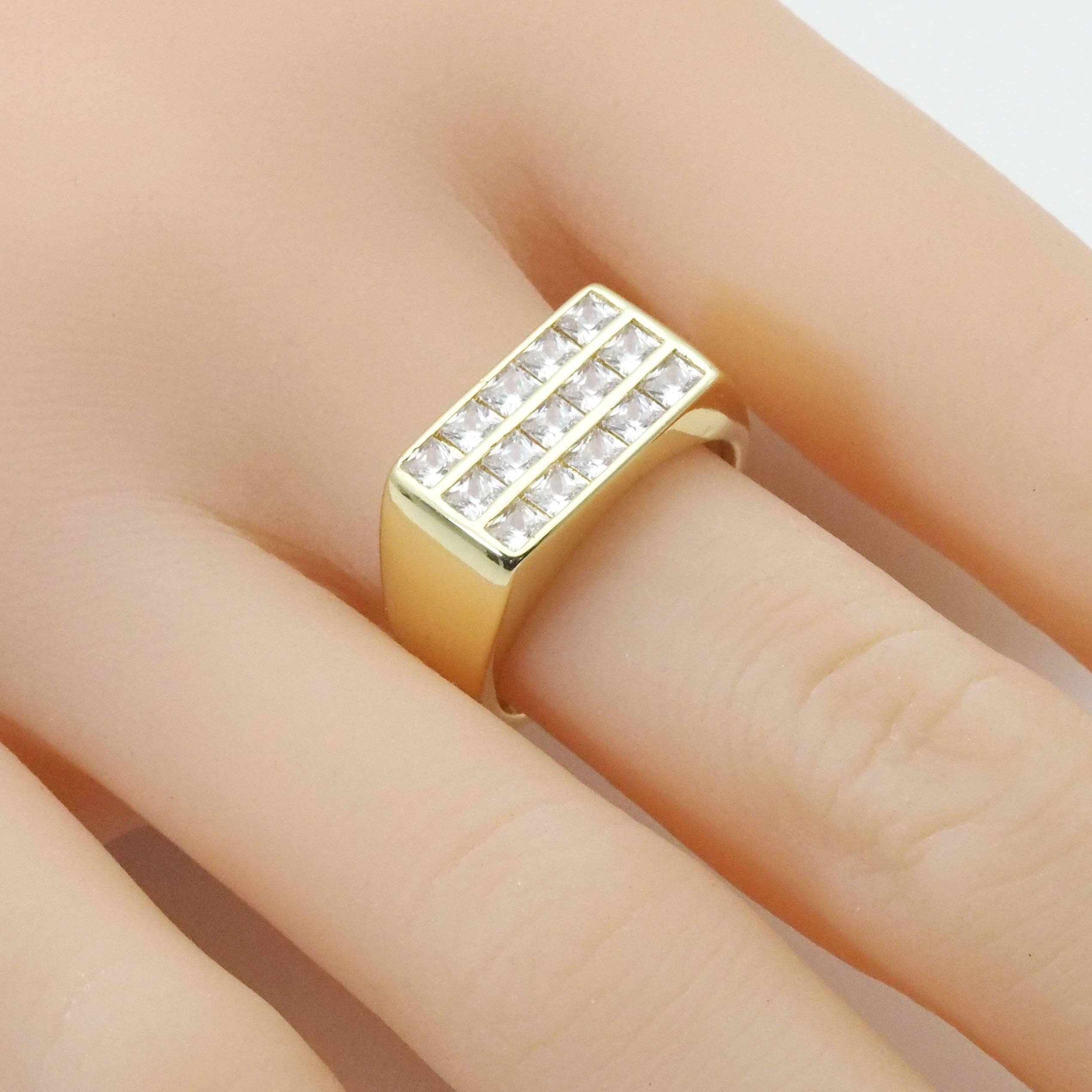 Gold CZ Rectangle Adjustable Ring, Sku#Y779
