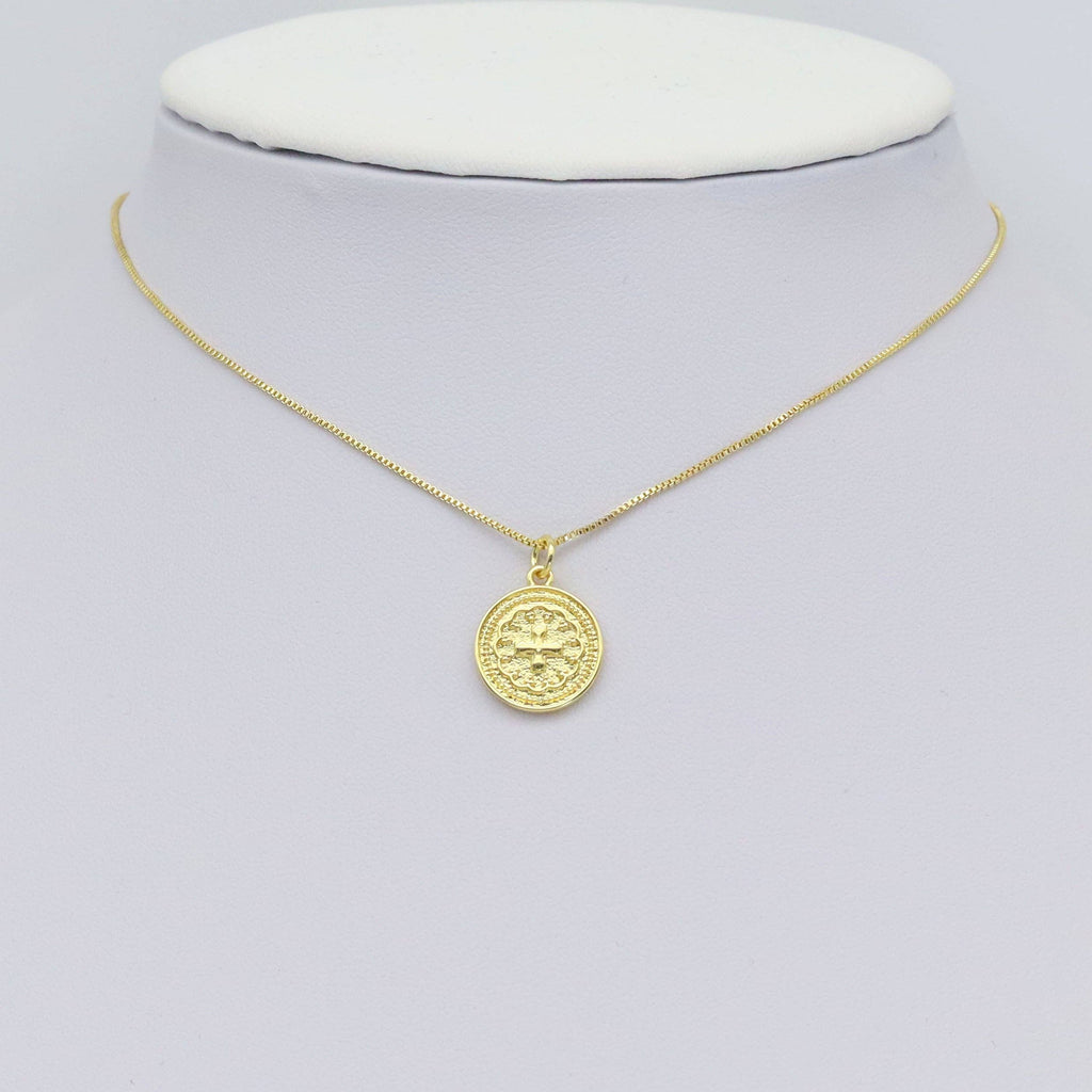 Embossment Cross Gold Medalla Charm, Sku#Z1476