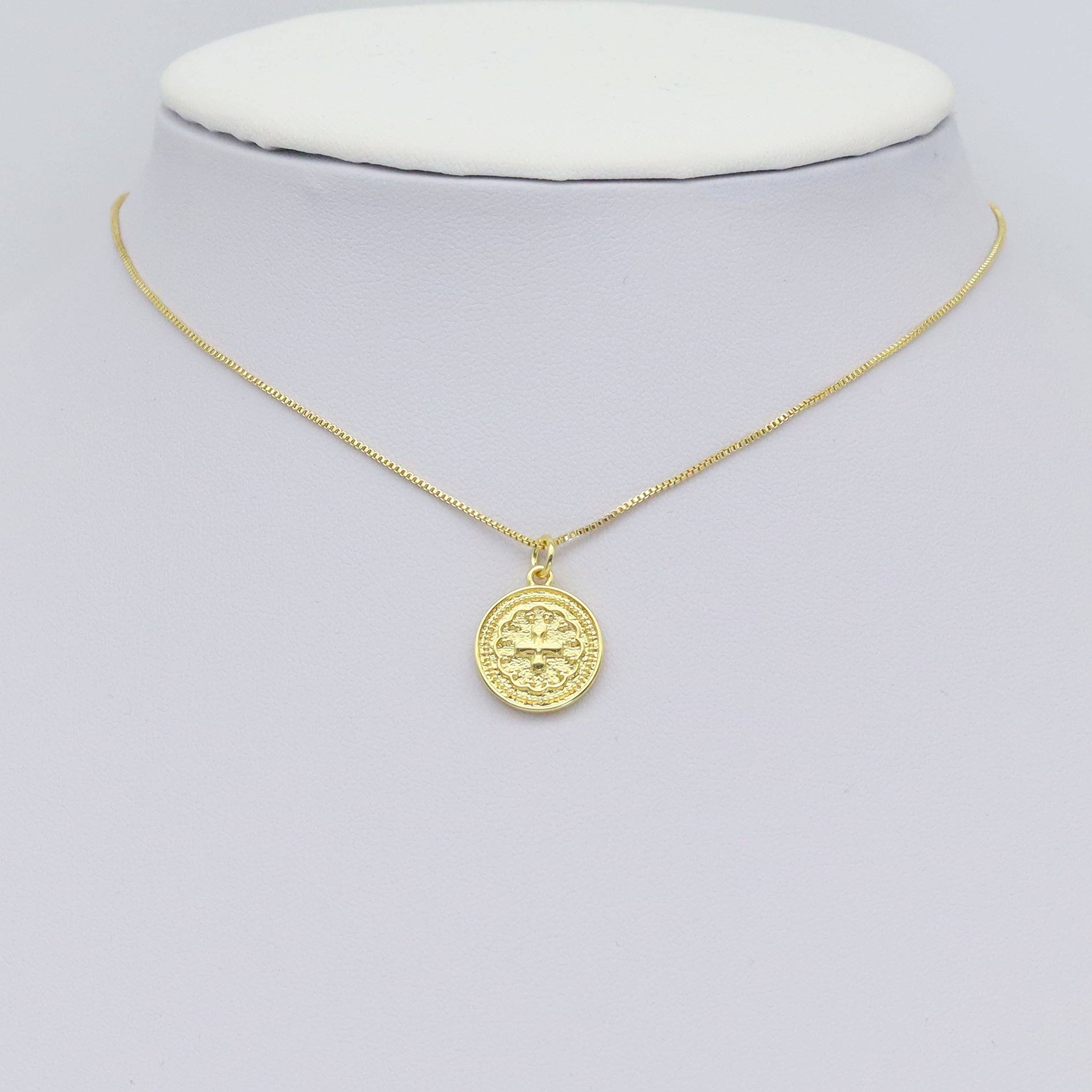 Embossment Cross Gold Medalla Charm, Sku#Z1476