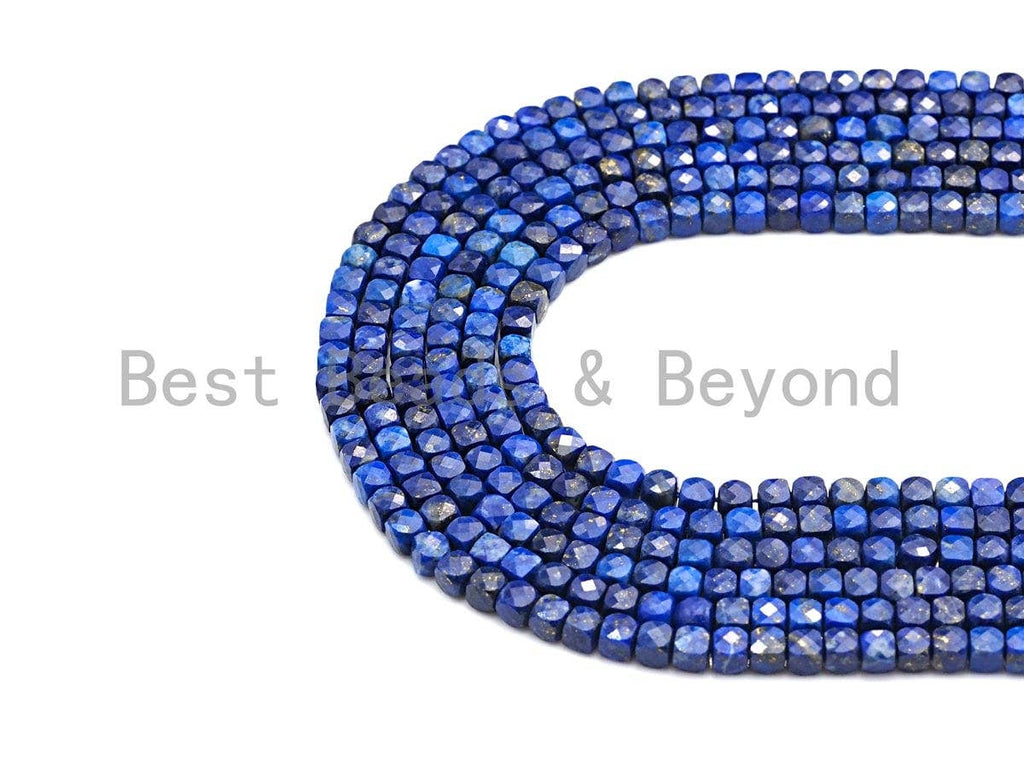 High Quality Natural Lapis Beads, 4mm Lapis Cube Faceted Beads, 16" Full strands, sku#U770