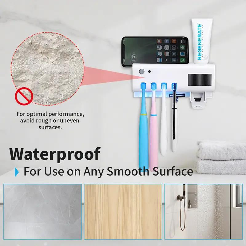 3-In-1 Toothbrush Holder with Smart Automatic Toothpaste Dispenser USB Charging Wall-Mounted Bathroom Storage Box Holds up to 4 Brushes Simultaneously Space-Saving