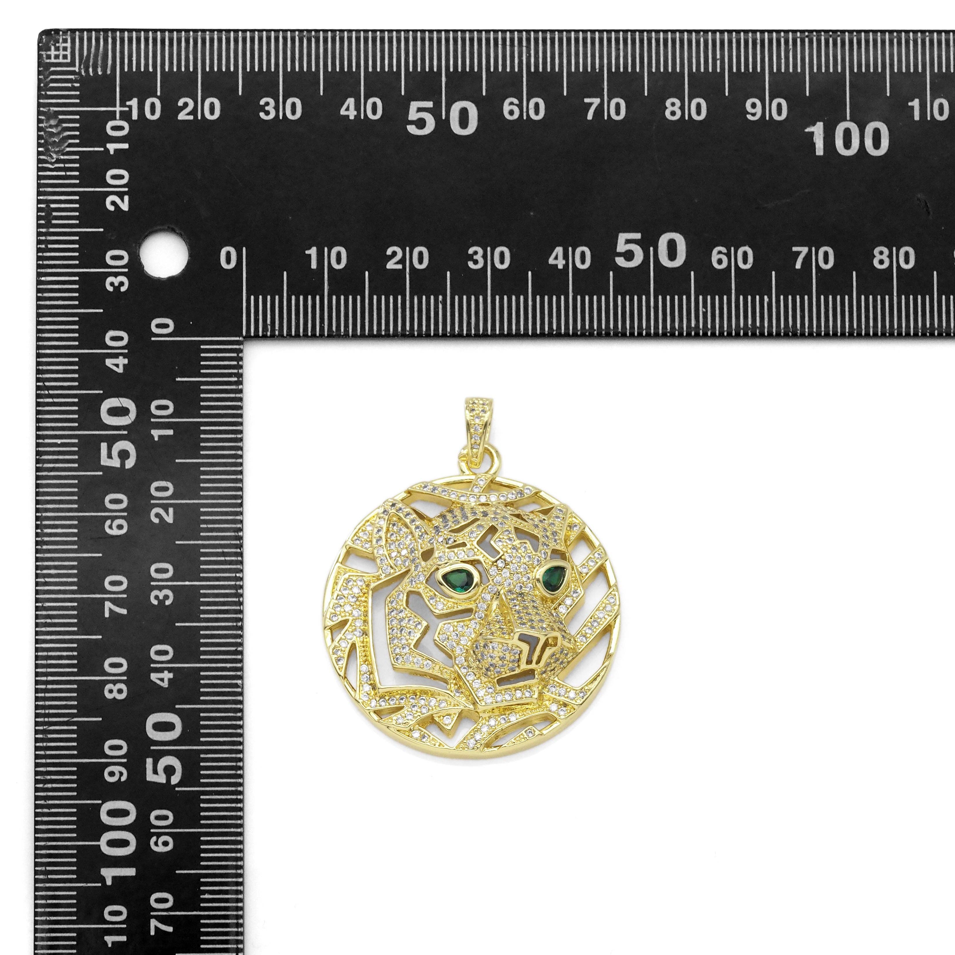 Clear CZ Gold Tiger Lion Head Pendant, Sku#LX318