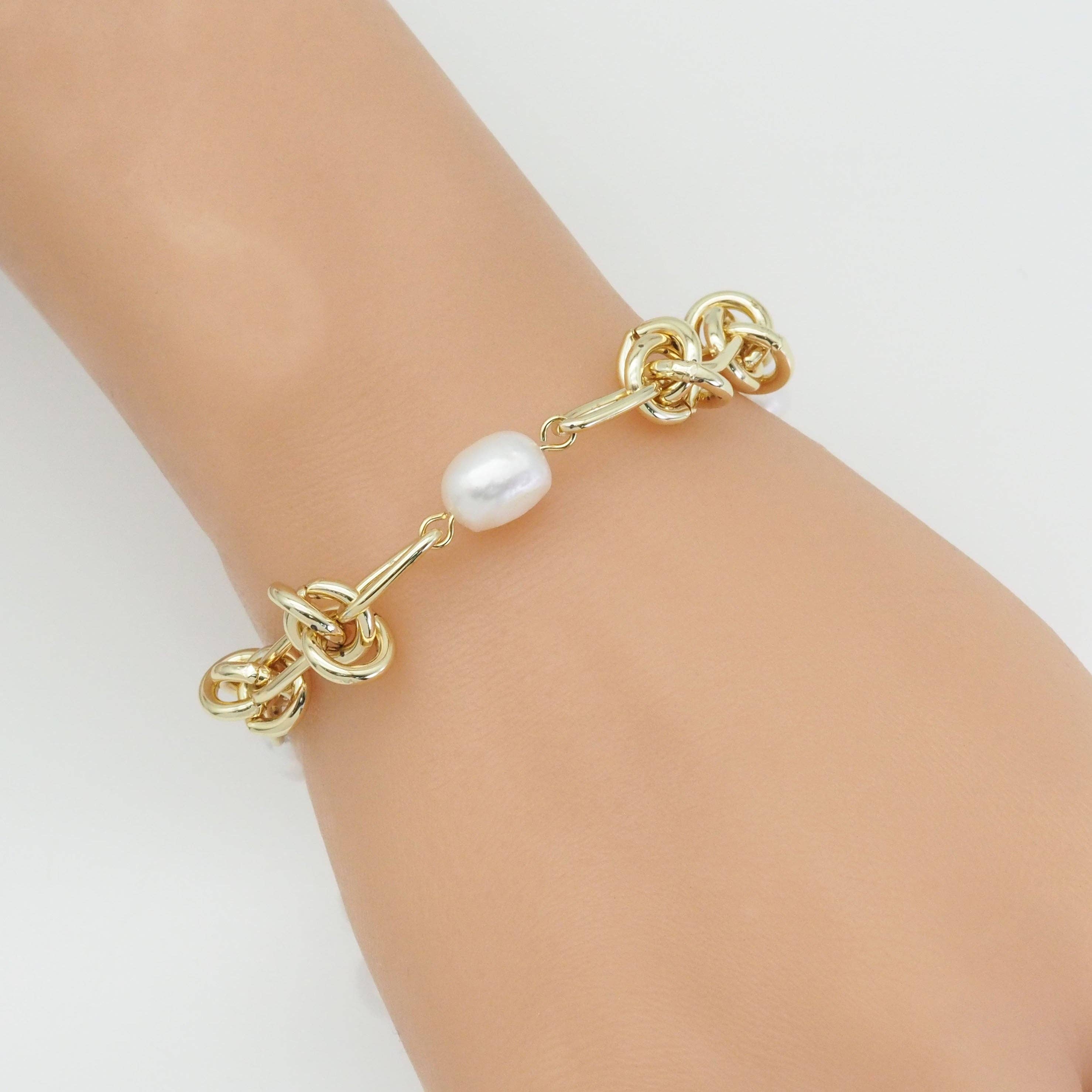 Knotted Chain Fresh Water Pearl Necklace Bracelet, sku#EF497