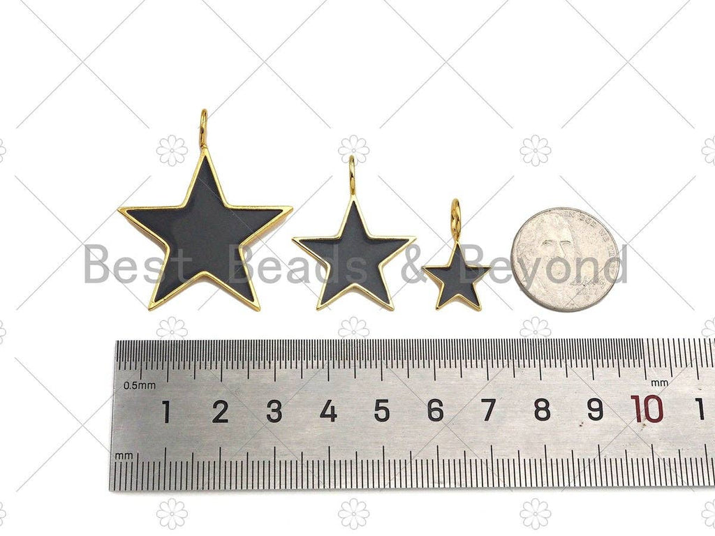 Gray Enamel Five Point Star Pendant with Gold Finish, Grey Enamel Star, Colorful Enamel Star, 14x22/24x31/33x40mm, Sku#FH172