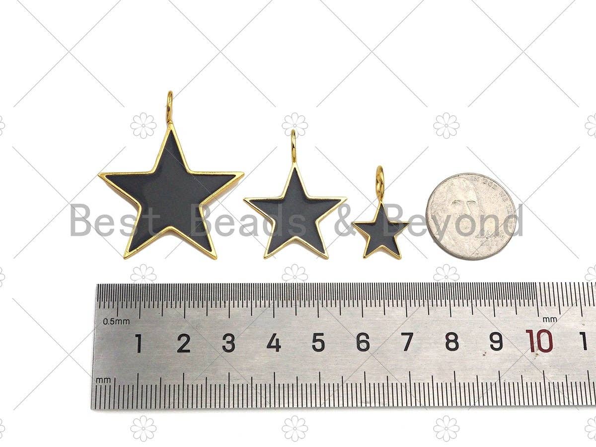 Gray Enamel Five Point Star Pendant with Gold Finish, Grey Enamel Star, Colorful Enamel Star, 14x22/24x31/33x40mm, Sku#FH172