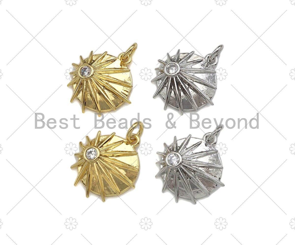 Clear CZ Micro Pave Shining Star Coin Pendant,Cubic Zirconia Star Charm,Gold/Silver Tone,15x17mm,sku#L348