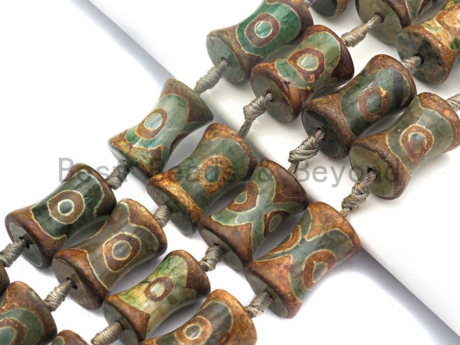 1pc/12pc Etched Tibetan agate Spool Beads, Dzi Agate Beads,
