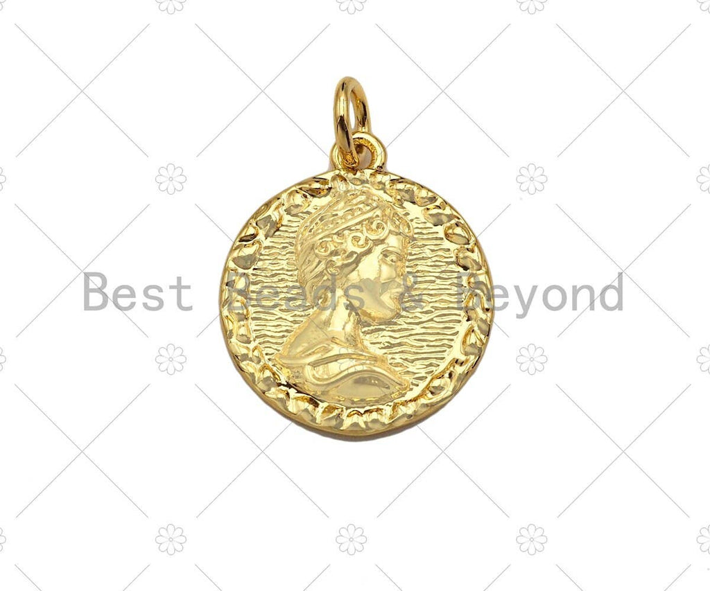 18k Dainty Gold Embossed Queen Elizabeth Coin Charms,SKU#Y37