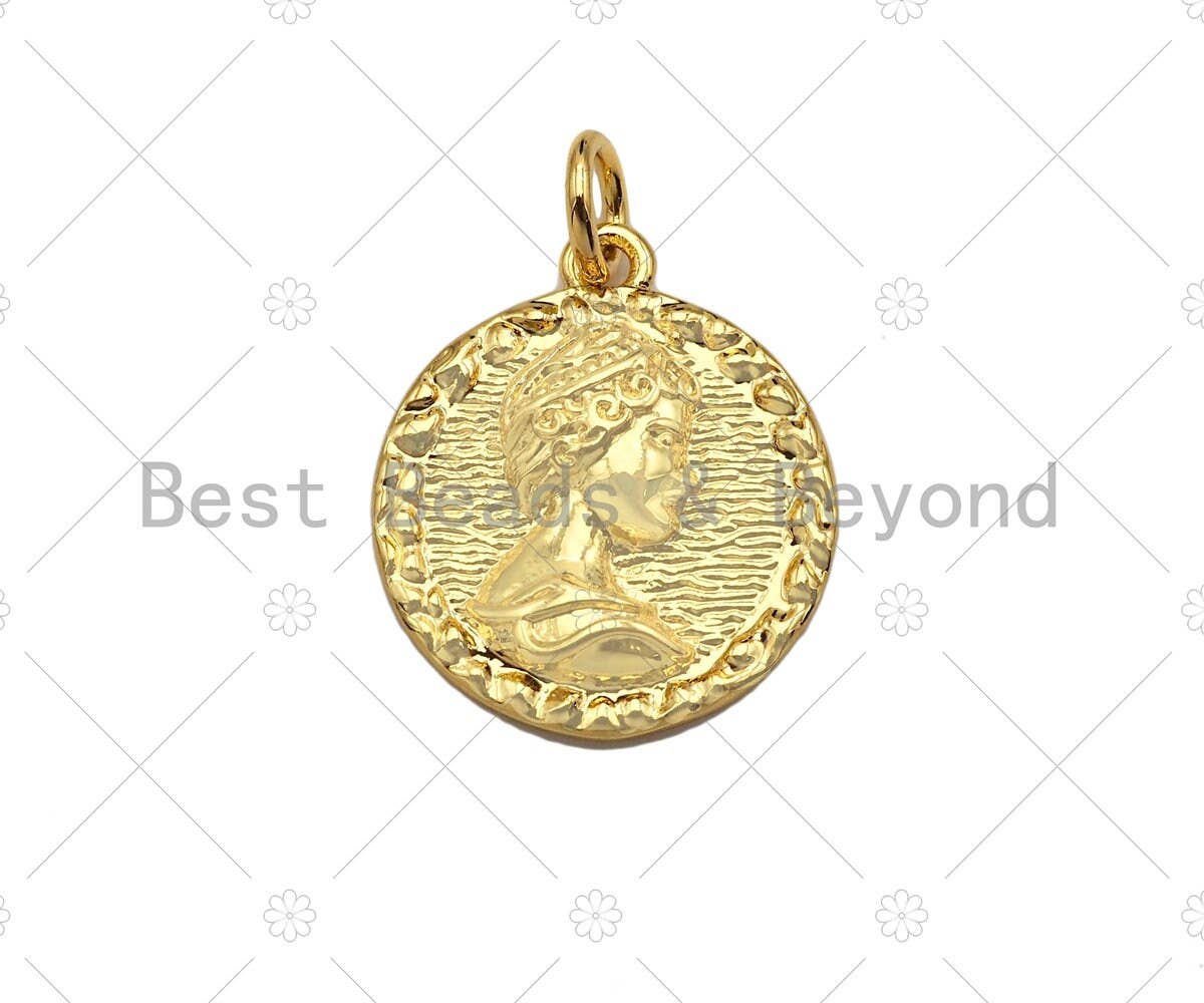 18k Dainty Gold Embossed Queen Elizabeth Coin Charms,SKU#Y37