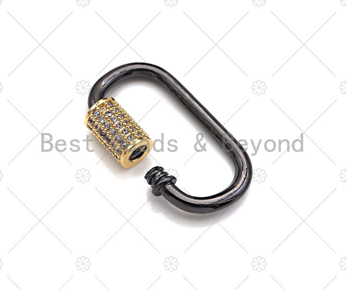 Dual Color CZ Pave Oval Shape Clasp, Gold Black Color Carabiner Clasp, Carabiner Clasp,17x29mm, sku#K116
