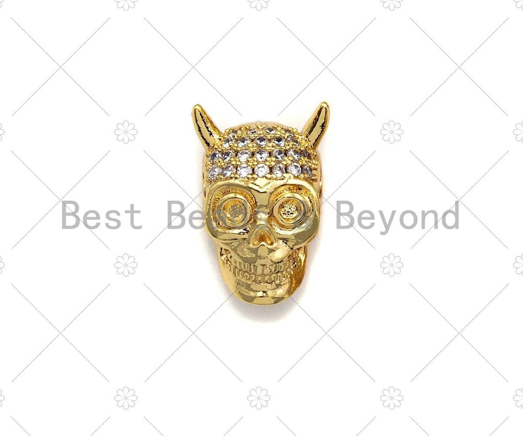 CZ  Micro Pave Skull Spacer Beads, Micro Pave Cubic ZirconiaBeads, Monster Head Beads, Large Hole Beads, Men's Jewelry Findings, sku#LK93