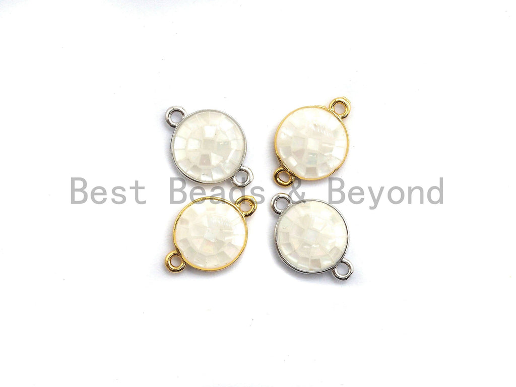 100% Natural White Shell Round Connector with Gold/Silver Finish, White Mother of Pearl Shell Connector, 10x15mm,SKU#Z279