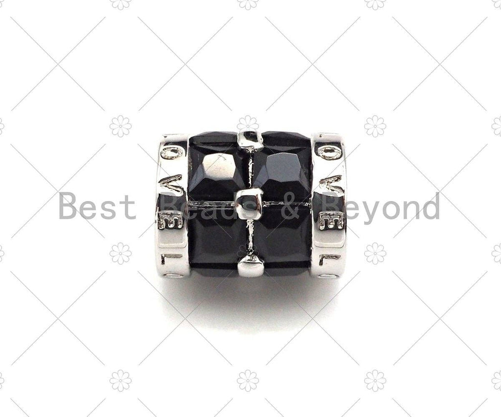 CZ Micro Pave Clover Shape Large Hole Tube Spacer Beads Charms/Drum Barrel Beads, Black CZ, 7x8mm, Sku#Y355