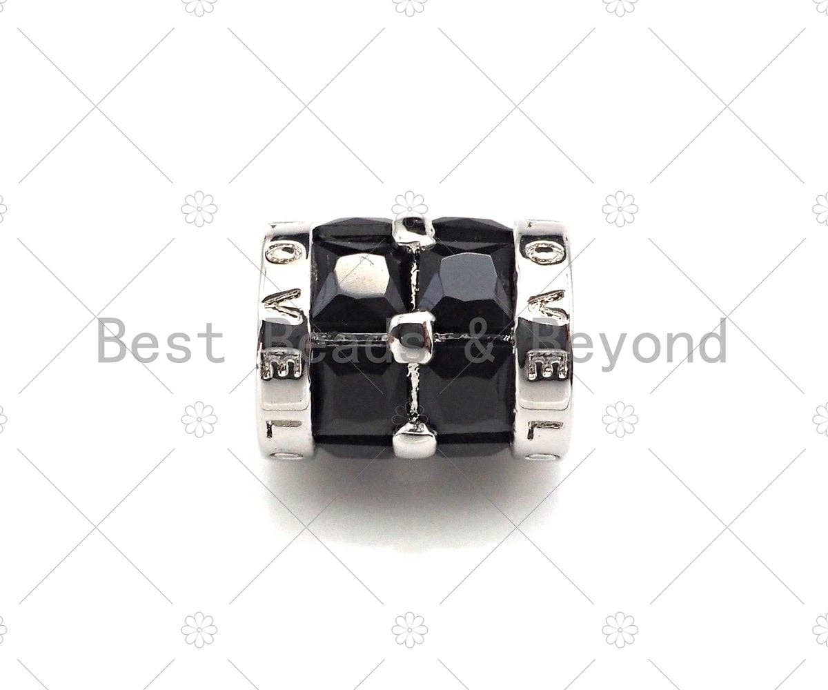 CZ Micro Pave Clover Shape Large Hole Tube Spacer Beads Charms/Drum Barrel Beads, Black CZ, 7x8mm, Sku#Y355