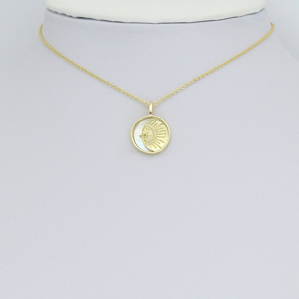 CZ North Star Moon Sun Mop Coin Charm Pendant, Sku#LK1154