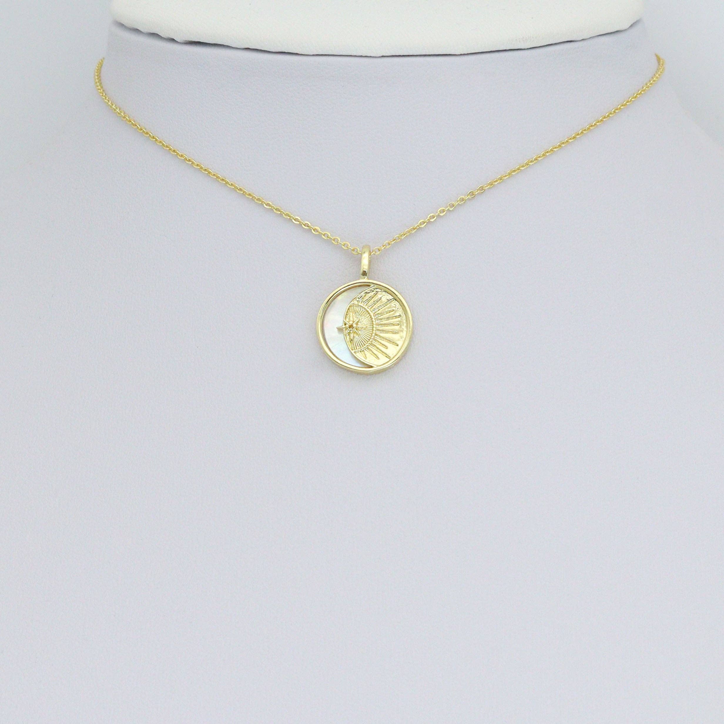 CZ North Star Moon Sun Mop Coin Charm Pendant, Sku#LK1154