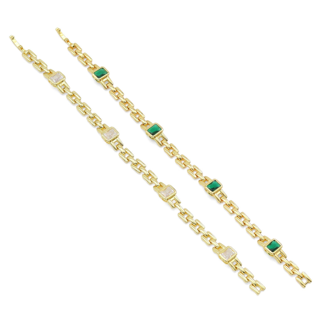 Colorful Square CZ Watch Link Chain Bracelet, Sku#LD519