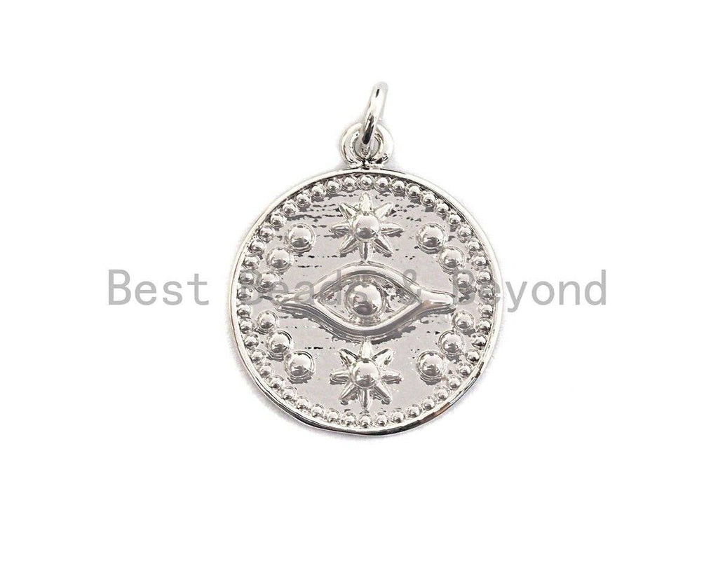 Round Evil Eye on Disc Pendant, Embossment Brass Pendant, Silver/Gold Tone,18x20mm, Sku#Z413
