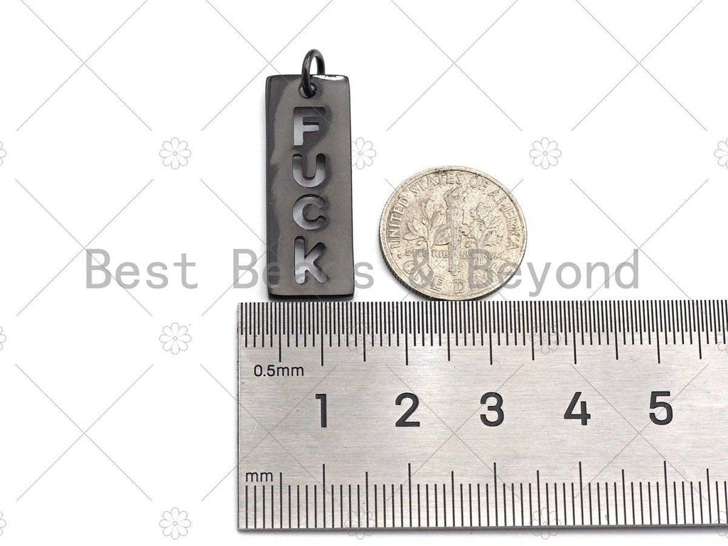 Hollow Out FUCK Bar Pendant, Gold/Rose Gold/Silver/Black Rectangle Cubic Zirconia Pendant, DIY Personality Jewelry Gift, 10x29mm, Sku#ML02