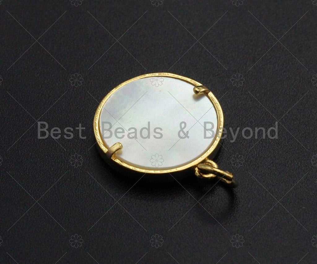 18K Gold CZ Micro Pave Twinkle Little Stars Inlay Mother-of-pearl Pendant Charm, Cubic Zirconia Charm, 16mm, sku#Z1132
