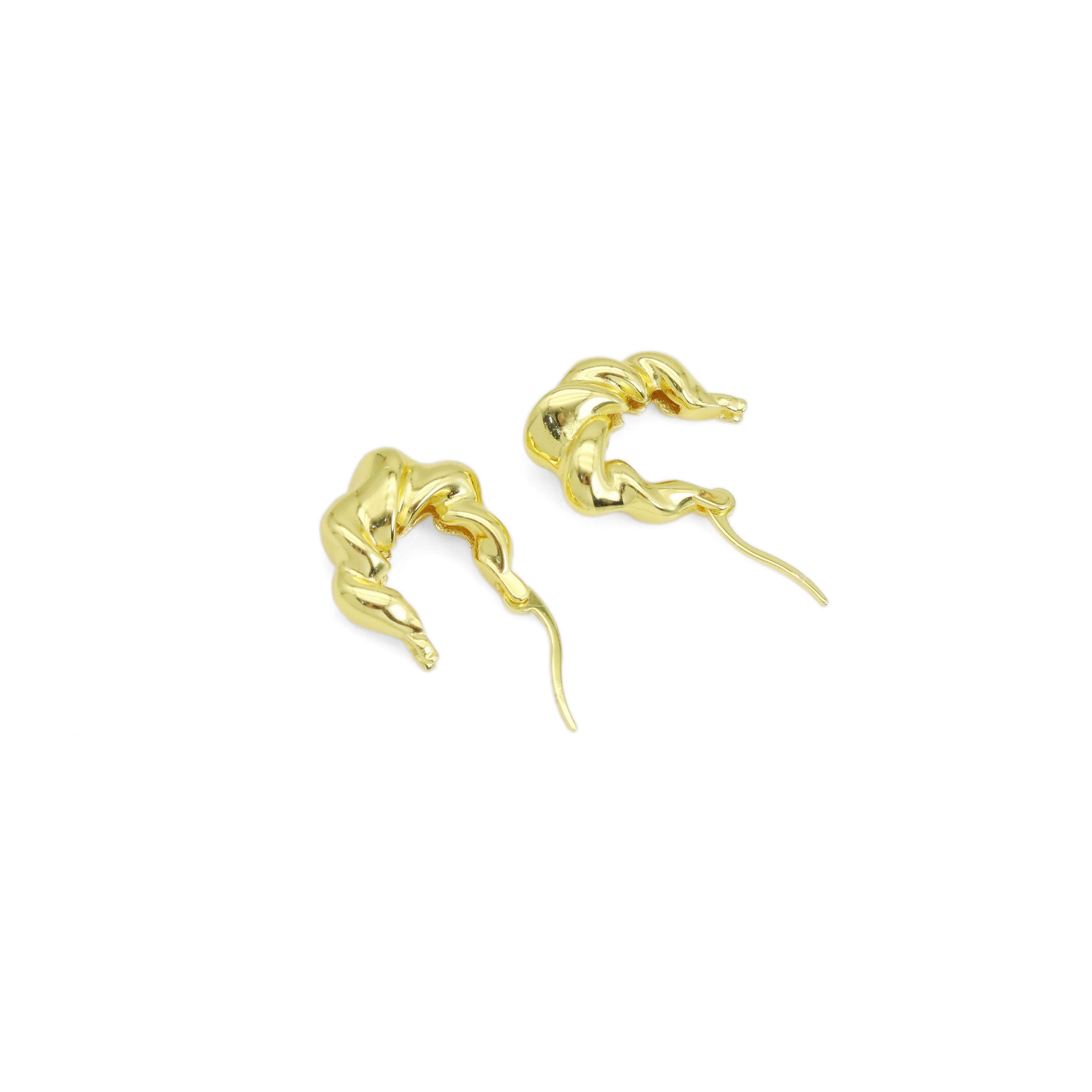 Gold Silver Twisted Oval Geometry Huggie Earrings, Sku#A217