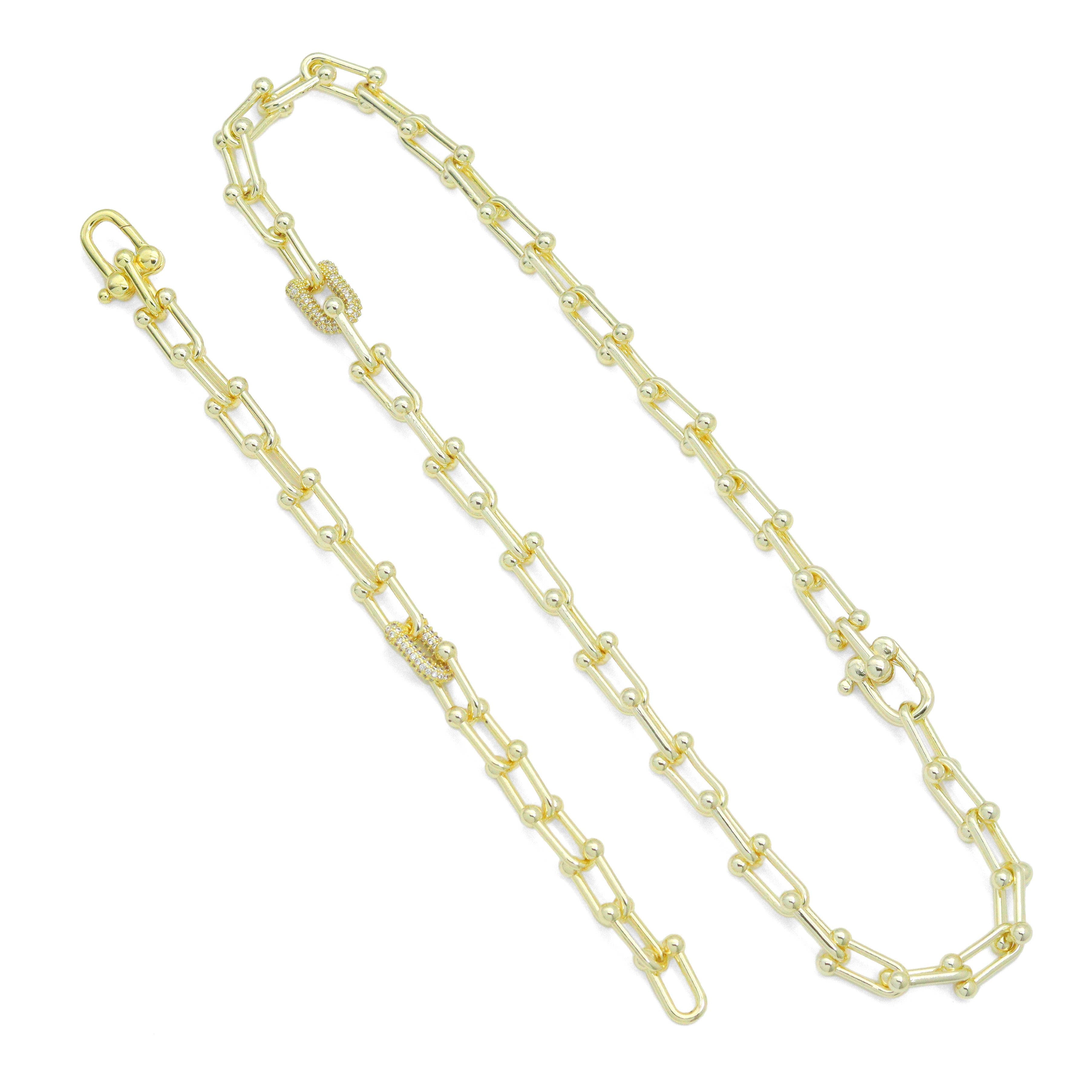 CZ U Ball Chain Bracelet Necklace, Sku#EF238