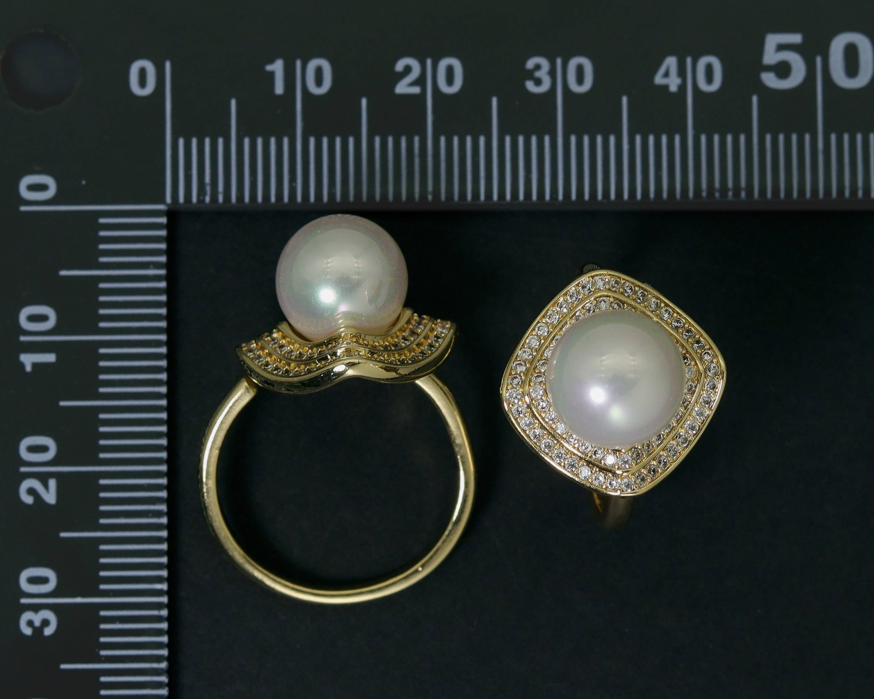 CZ Pearl Adjustable Ring, Sku#ZX50