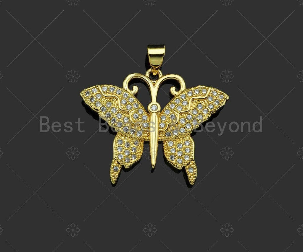 Gold Filled CZ Micro Pave Butterfly Shape Pendant, 18K Gold Filled Butterfly Charm, Necklace Bracelet Charm Pendant,28x23mm,Sku#LD92