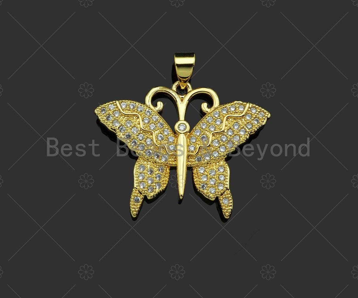 Gold Filled CZ Micro Pave Butterfly Shape Pendant, 18K Gold Filled Butterfly Charm, Necklace Bracelet Charm Pendant,28x23mm,Sku#LD92