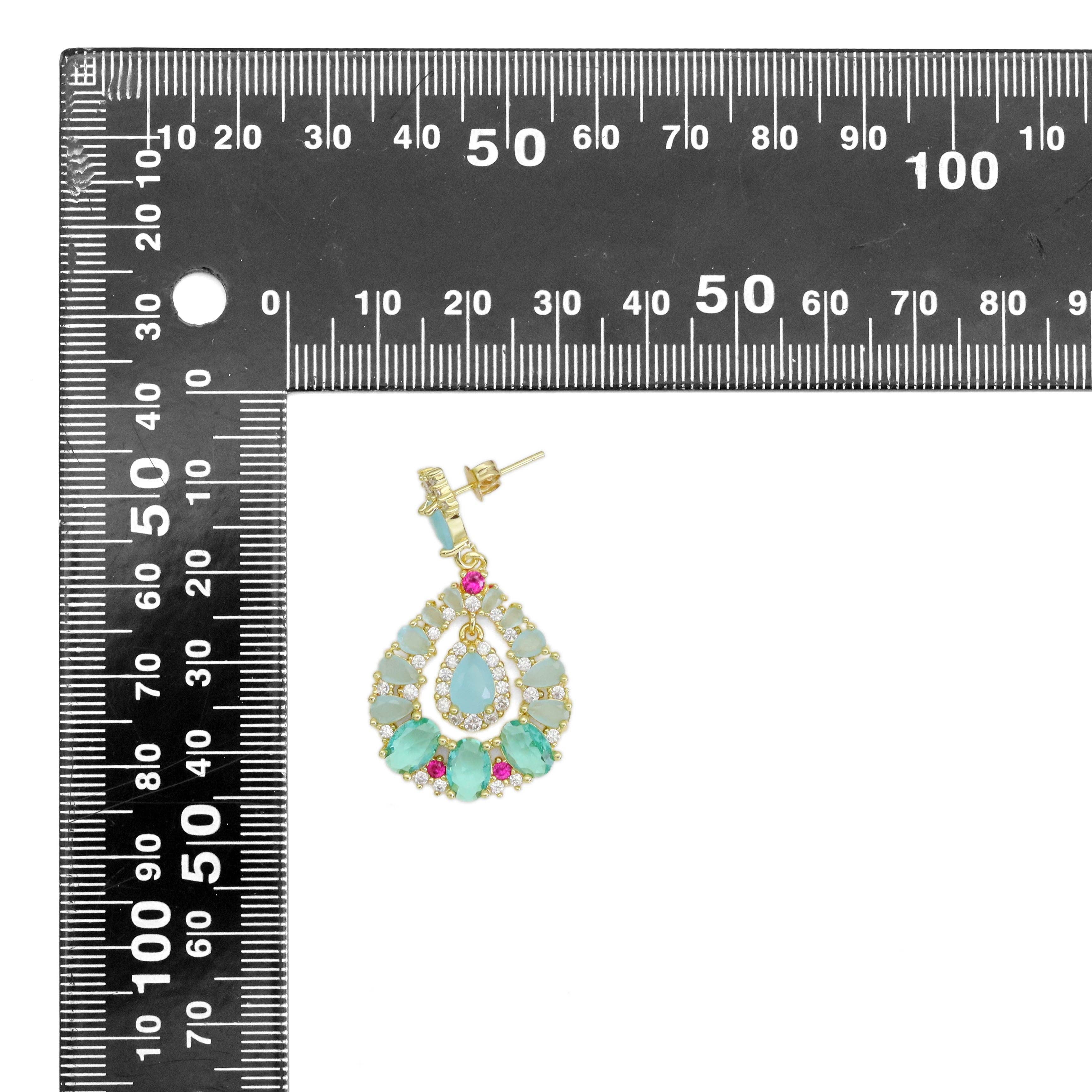 Gold Silver blue Green Oval statement Earrings, Sku#Y921