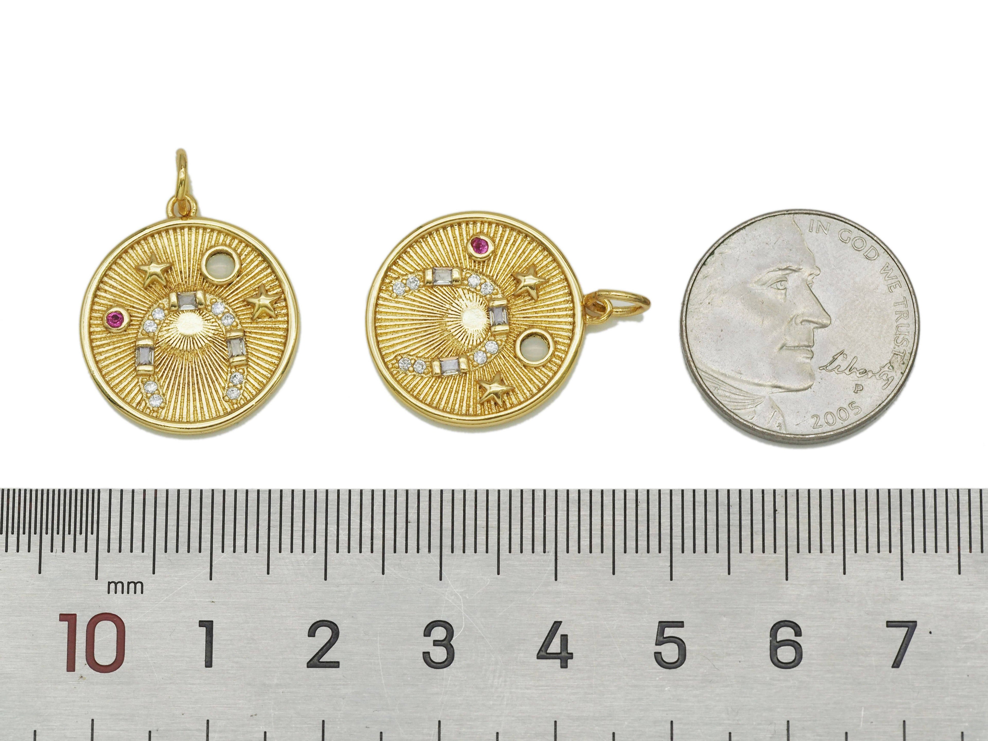 CZ Star On Round Coin Charm, Sku#Z1435