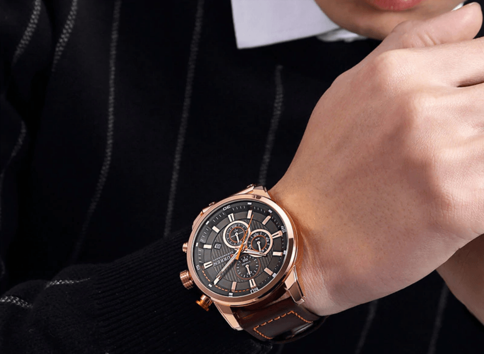 Montre de sport élégante et étanche pour homme avec chronomètres, affichage de la date, bracelets en cuir et verre Hardlex résistant aux rayures. Cadeau idéal pour lui.