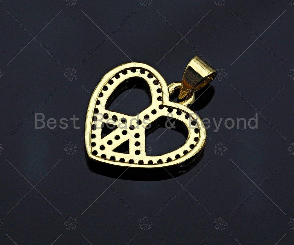 CZ Micro Pave Pearce Heart Charm/Pendant, Heart Charm,Peace heart Pave Pendant, Gold plated heart ,17mm, Sku#LK78