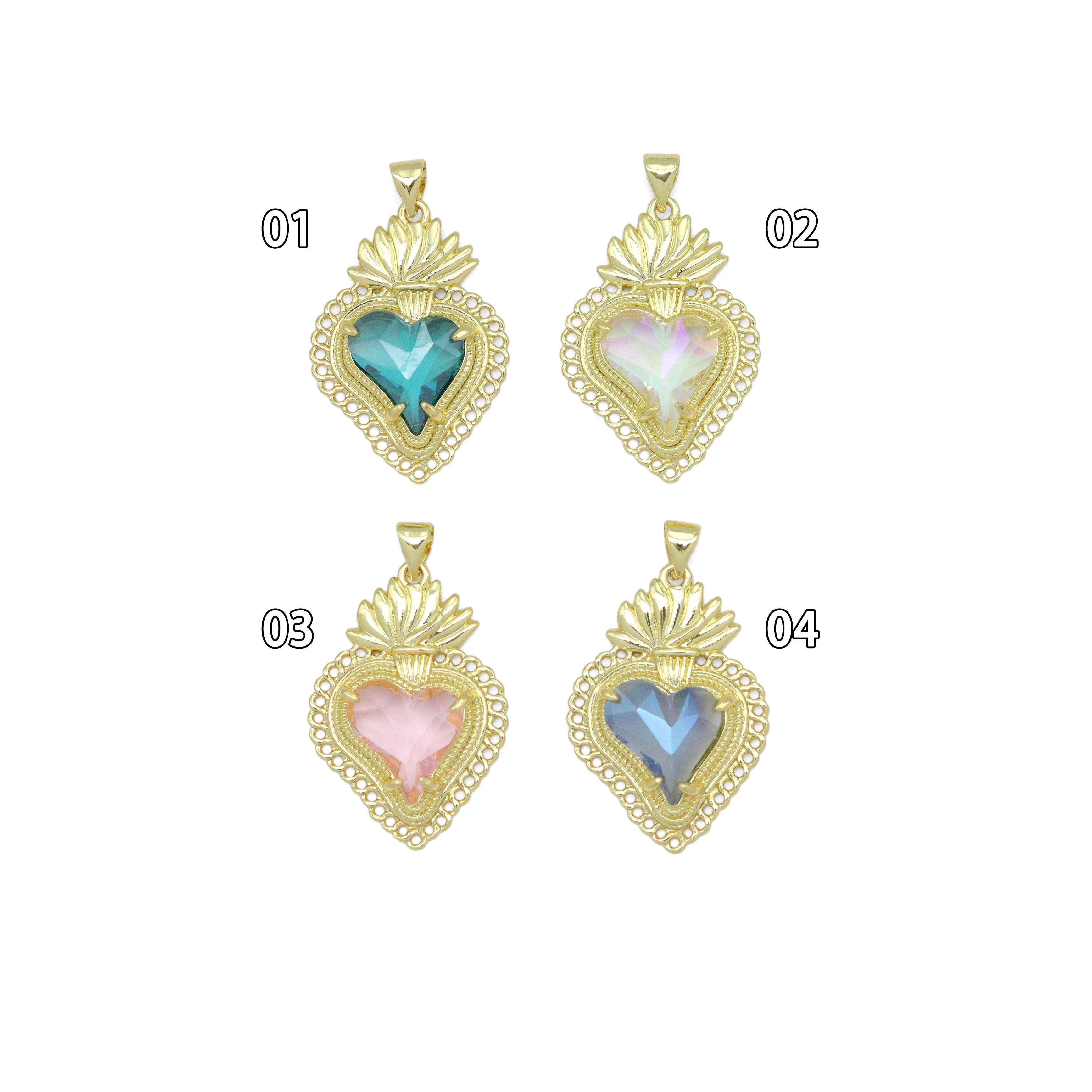 Big Crystal Gold Heart lotus flower Charm Pendant, Sku#LK1090