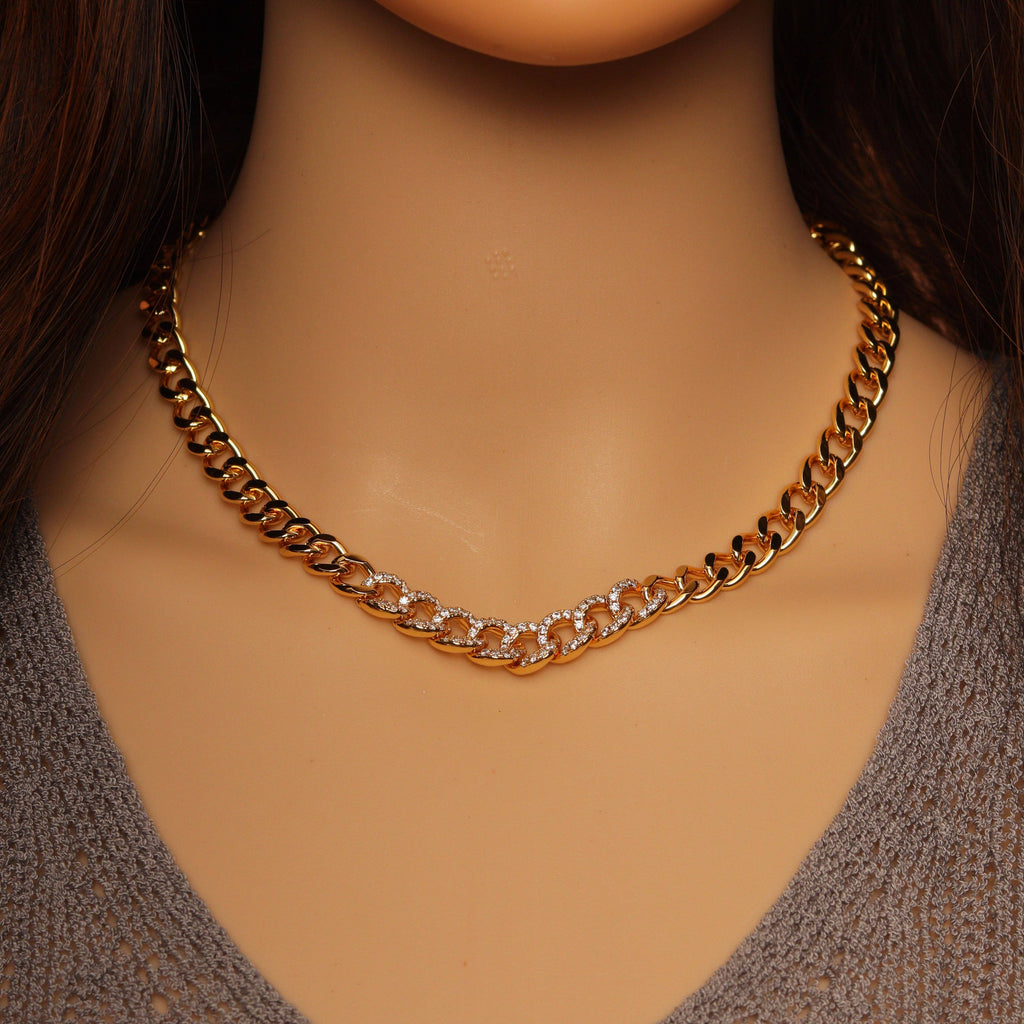 Clear CZ Cuban Link Chain Adjustable Necklace,sku#LX238