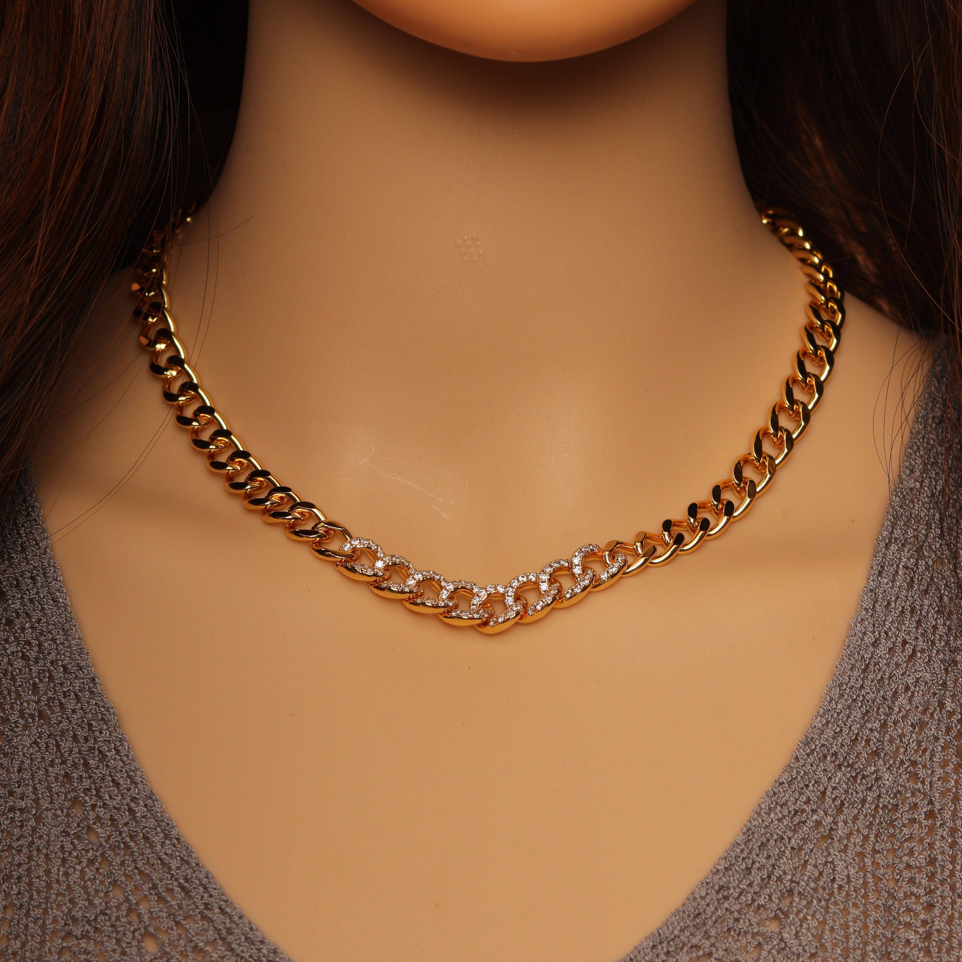 Clear CZ Cuban Link Chain Adjustable Necklace,sku#LX238
