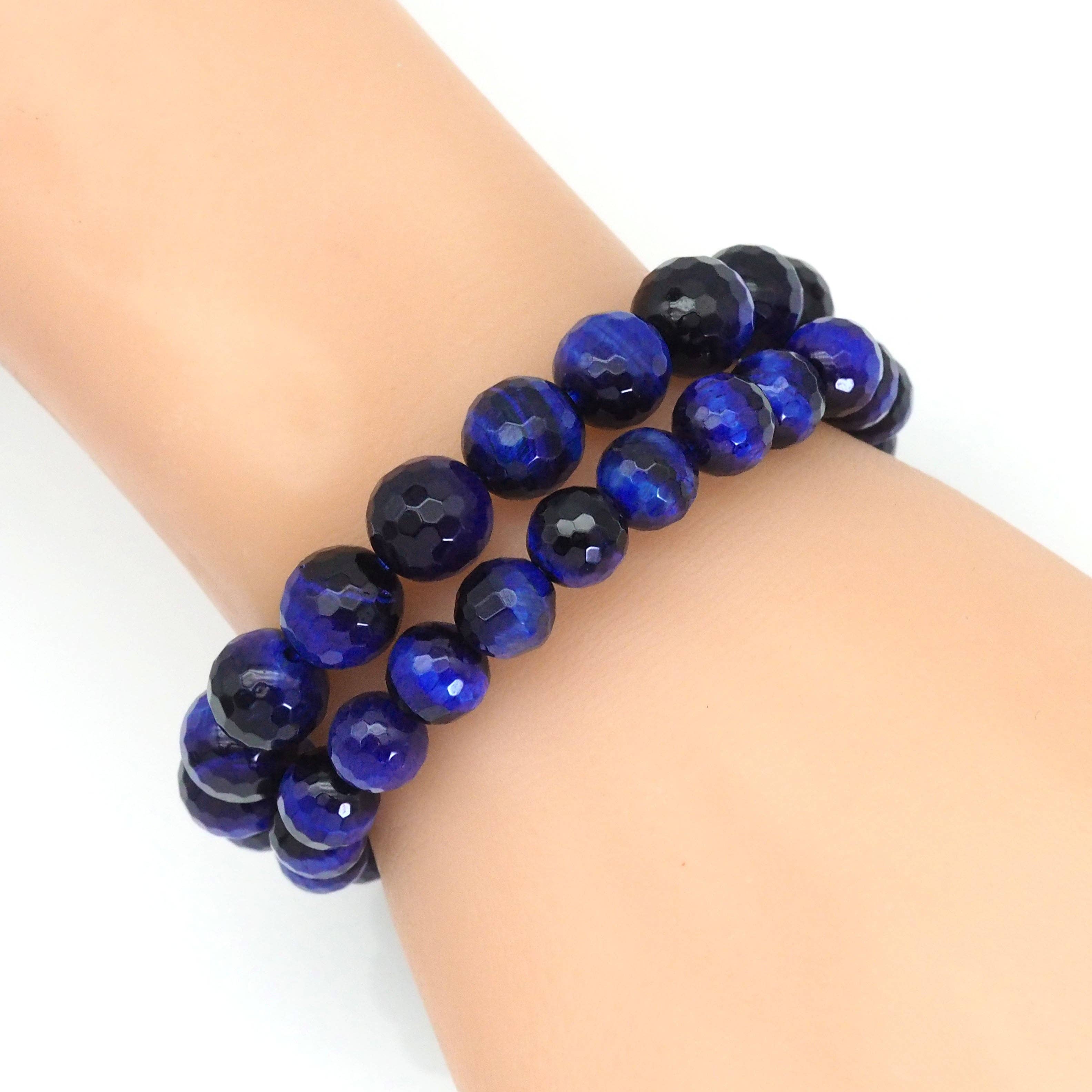 Royal Blue Tiger Eye Faceted Stretchy Bracelet, Sku#EF389