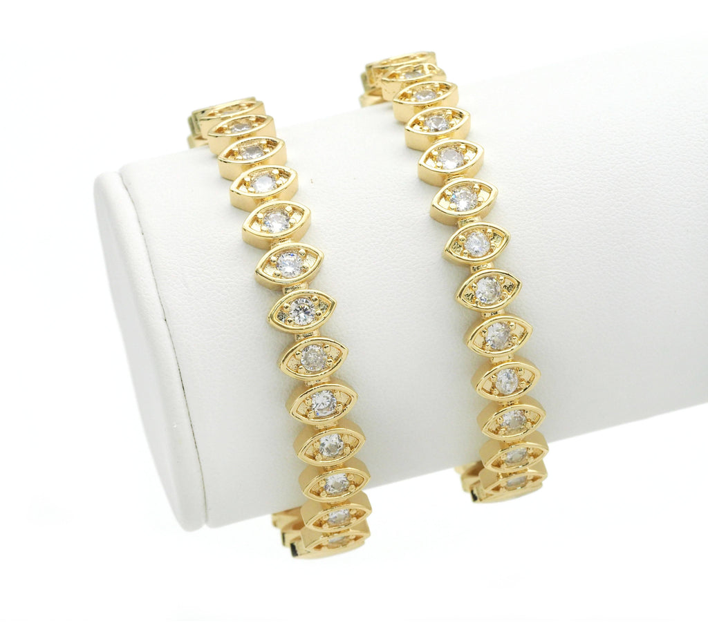 CZ Evil Eye Gold Adjustable Bracelet, Sku#X371