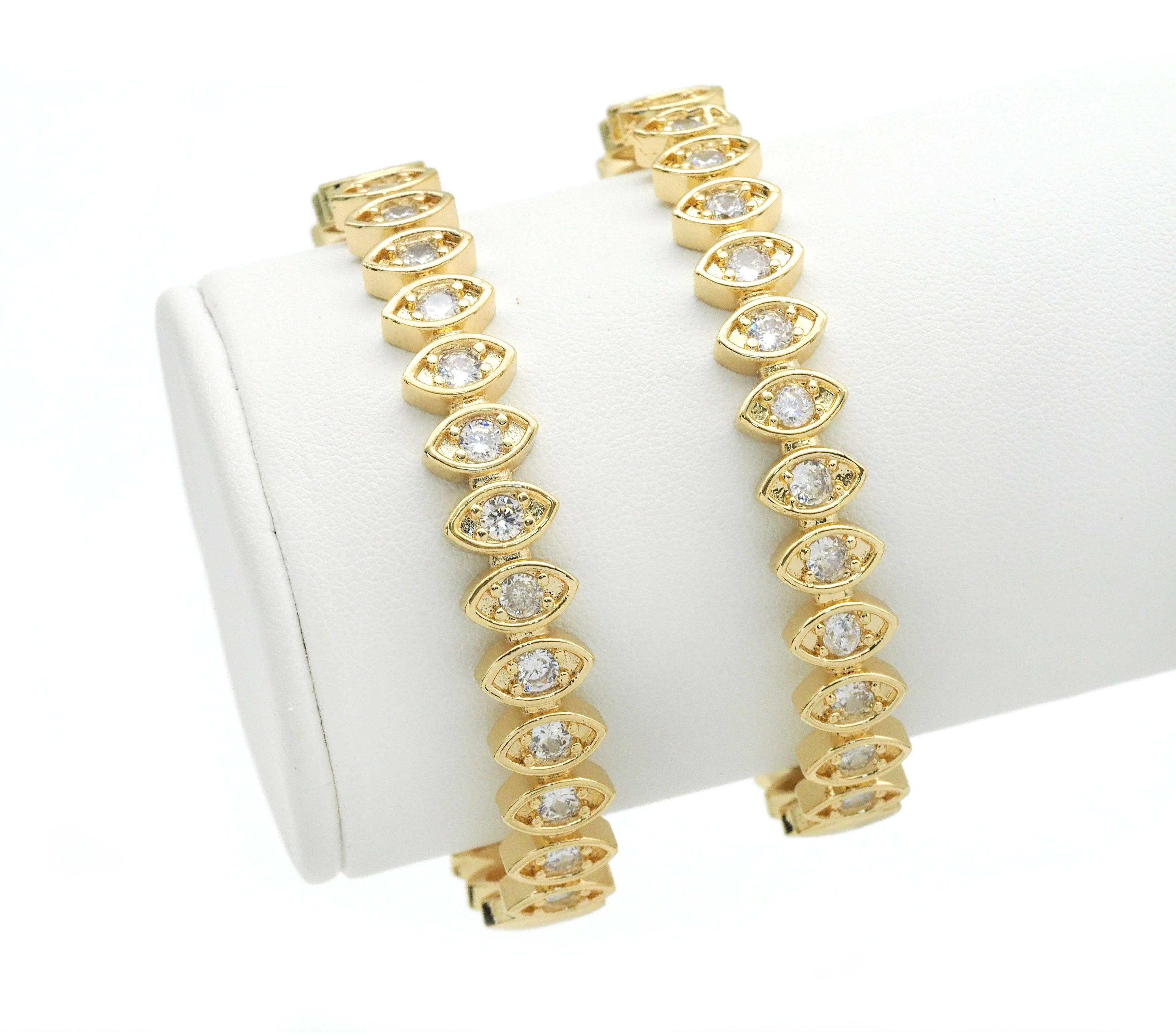 CZ Evil Eye Gold Adjustable Bracelet, Sku#X371